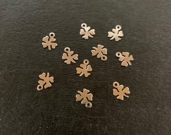 10 mini 4 leaf clover charms, metal charms, charm, clover clover charm, 4 leaf clover, stainless steel charm, silver clover, good luck charm
