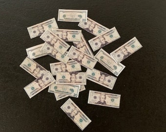 20 mini 20 dollar bills, mini money, dollhouse money, dollhouse miniatures, miniature money, pretend money, paper money, 20 dollar bill