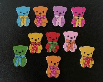 10 random mix teddy bear buttons, teddy bear bulk, bear buttons, bear button, colorful buttons, baby craft, novelty buttons, sewing buttons