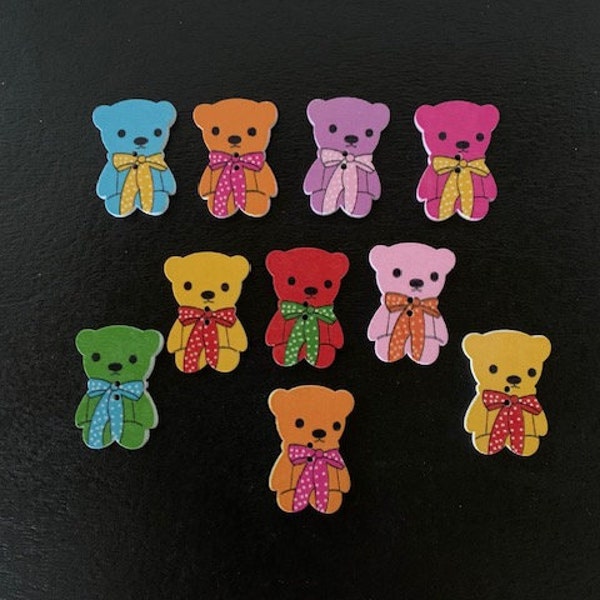 10 random mix teddy bear buttons, teddy bear bulk, bear buttons, bear button, colorful buttons, baby craft, novelty buttons, sewing buttons