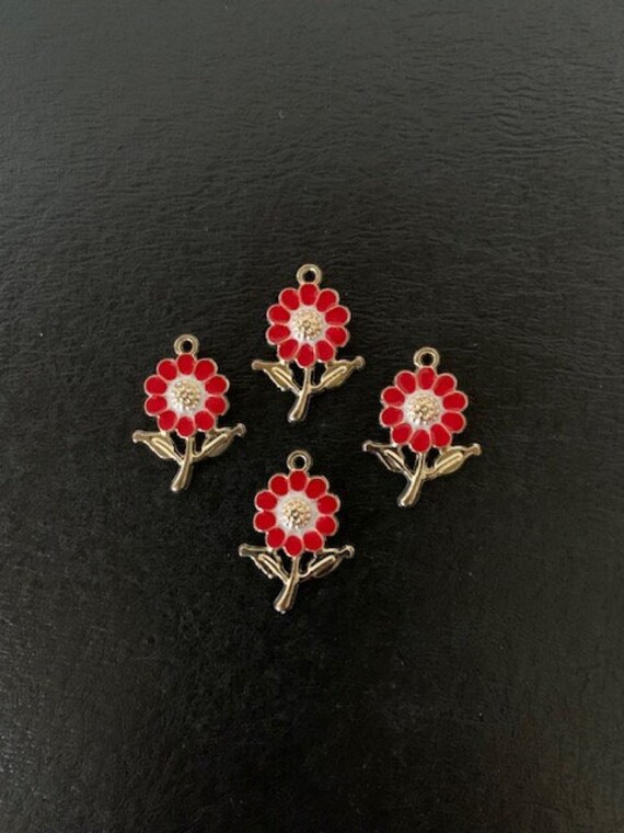 Gold and Red Sunflower Charms, Metal Charms, Sunflower Charm
