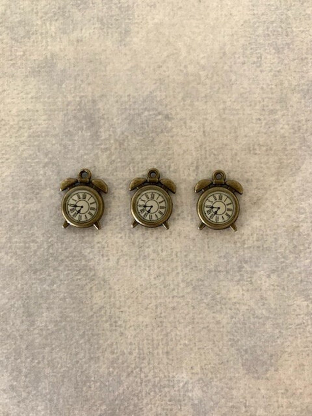 3 Bronze Alarm Clock Charms, Alarm Clock, Clock Charms, Roman Numeral