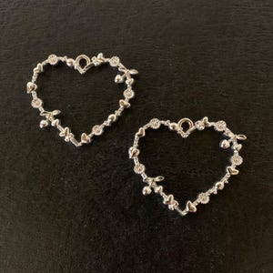 2 big silver heart charms, large heart charm, silver heart charms, silver heart pendant charm, heart charms, heart charm bulk, charm heart