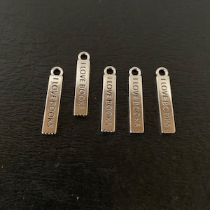 5 - I LOVE BOOKS charms, i love books, i love books charms, book charms, book charms silver, charms bookmark, charms book, reading charm