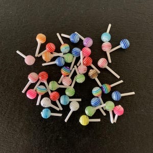 40 mini faux lollipops, fake lollipops, miniature lollipop, suckers, dollhouse candy, miniature candy, lollipops, fake candy, dollhouse food