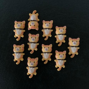 10 orange tiger cat cabochons, cat cabochon, cat cabochons set, tiger cat charms, cat flats, cat flatbacks, resin cat cabochon, cabochon cat