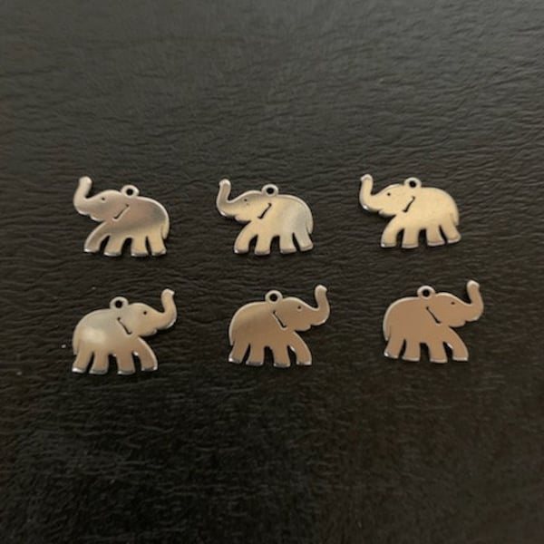 6 elephant charms, metal charms, charm bracelet, elephant charm, elephant charm bulk, stainless steel charms, elephant jewelry, elephant