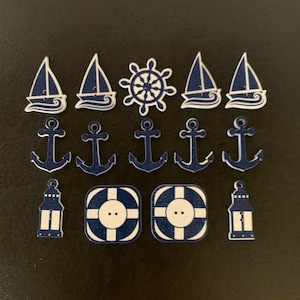 14 dark blue nautical buttons, nautical buttons, blue buttons, anchor buttons, lighthouse button, lantern bulk, anchor button, wooden button