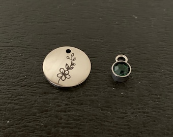2 pc set silver May birth flower & birthstone charms, may birth flower, may birthstone charm, may charms, may birthday gift, hawthorn charm