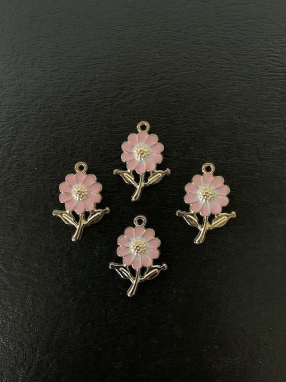Gold and Pink Sunflower Charms, Metal Charms, Sunflower Charm
