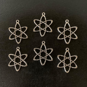 6 silver atom charms, atom jewelry necklace pendant, atom pendant, science charms, science pendant, chemistry, chemistry charms, science