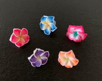 5 random mix plumeria flower beads, plumeria bead, flower beads, polymer clay beads, bead flower, plumeria flower, frangipani flower, flower