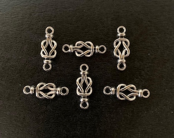 6 silver metal knot connector charms, knot connector charm, silver knot jewelry, knot jewelry, connectors, silver connectors, rope charm