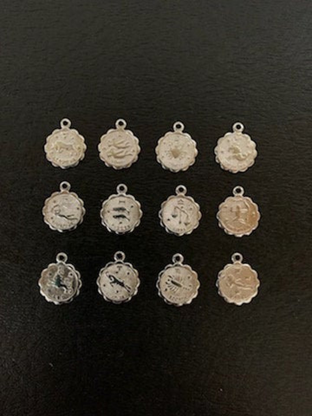 12 Small Disc Zodiac Charms, Metal Charms, Zodiac Charms Bulk, Zodiac