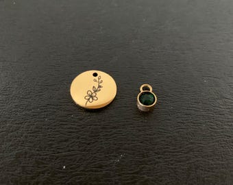 2 pc set gold May birth flower & birthstone charms, may birth flower, may birthstone charm, may charms, may birthday gift, hawthorn charm,