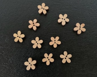 10 mini flower buttons, wood flower buttons, natural wood buttons, mini flowers, natural flowers, wood flowers, mini buttons, flower buttons