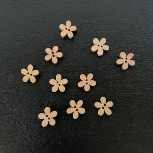 10 mini flower buttons, wood flower buttons, natural wood buttons, mini flowers, natural flowers, wood flowers, mini buttons, flower buttons