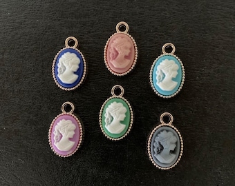 6 acrylic gold assorted cameo charms, cameo charms, cameo charm small, gold cameo pendant, cameo pendant, cameo jewelry, victorian cameo