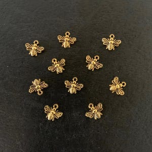 10 gold mini bee charms, bee charms, bee charms gold, mini bee charm, honey bee charm, charms bee, gold bee charm, gold bee charm bulk, bees