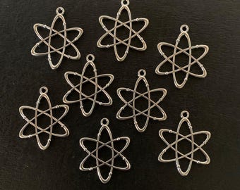 8 silver atom charms, metal charms, necklace pendant, atom pendant, science charms, science pendant, chemistry, chemistry charms, science