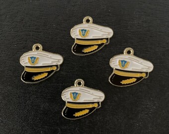 4 gold captains hat charms, captains hat, captain hat, captain charm, hat charms, captain cap, cruise ship charm, charms captain, charms hat
