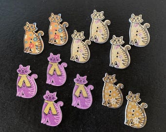 6 to 15 asstd cat buttons, cat buttons, cat button, cat buttons for sewing, button cat, cat face, animal buttons, animal button, sitting cat