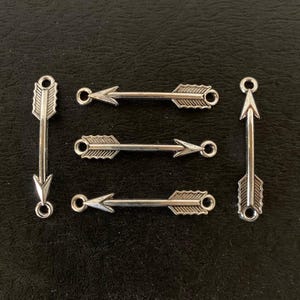 5 silver arrow connector charms, arrow connectors, arrow charm, arrow charm bulk, archery charm, silver arrow, silver arrow charm, arrows