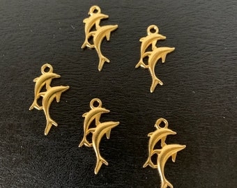 5 gold/silver dolphin charms, dolphin charm, silver dolphin charms, bracelet charms, gold dolphin charm,  sea animal charms, ocean charms