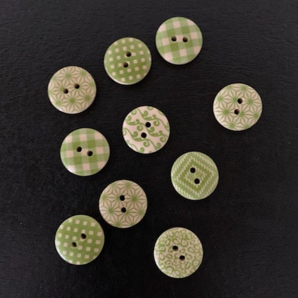 10 random mix fern green buttons, green buttons, natural buttons, buttons green, craft buttons, buttons for crafts, wood buttons, green wood