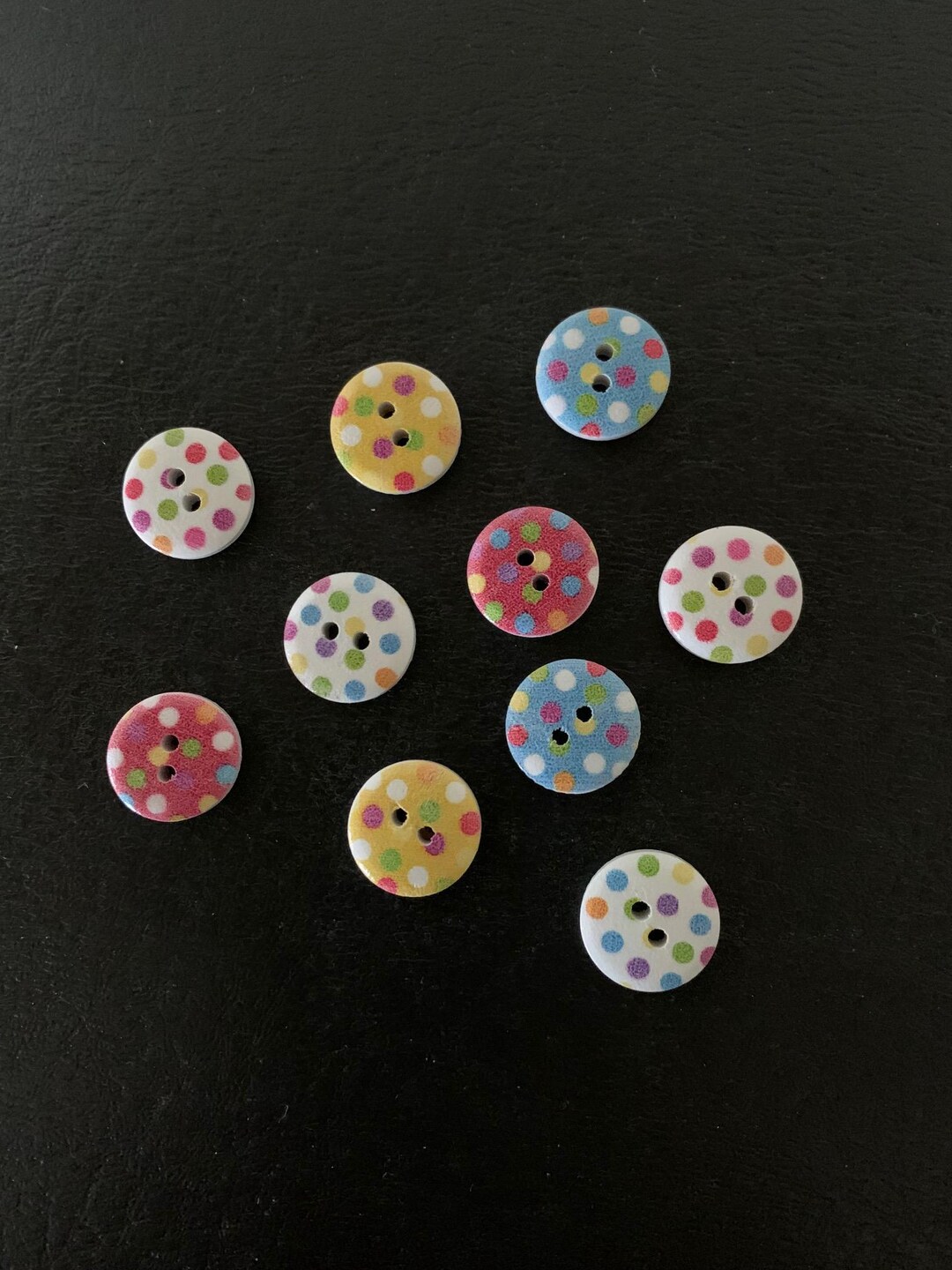 10 Random Mix Polka Dot Buttons, Polka Dot Buttons, Dot Buttons, Wood ...