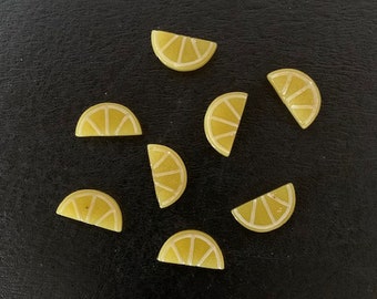 8 lemon wedges flats, lemon wedge, lemon slice, lemon slice fake, dollhouse lemons, mini lemon, fake lemons, miniature lemons, lemon craft