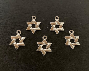 5 silver star of David charms, star of David charm, star of David pendant, jewish star charm, silver jewish stars, jewish charms pack, stars