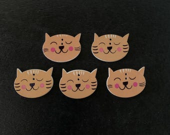 5 cat head buttons, cat buttons, kitten buttons, cute cat, cat lover gift, animal buttons, craft buttons, orange cat, cat crafting, cats