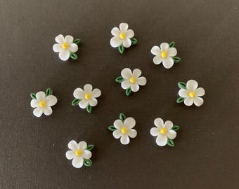 10 sm leaf and white flower flatbacks, white flowers, flower cabochons, pastel flower, flower flatback, flower flat back, small flowers