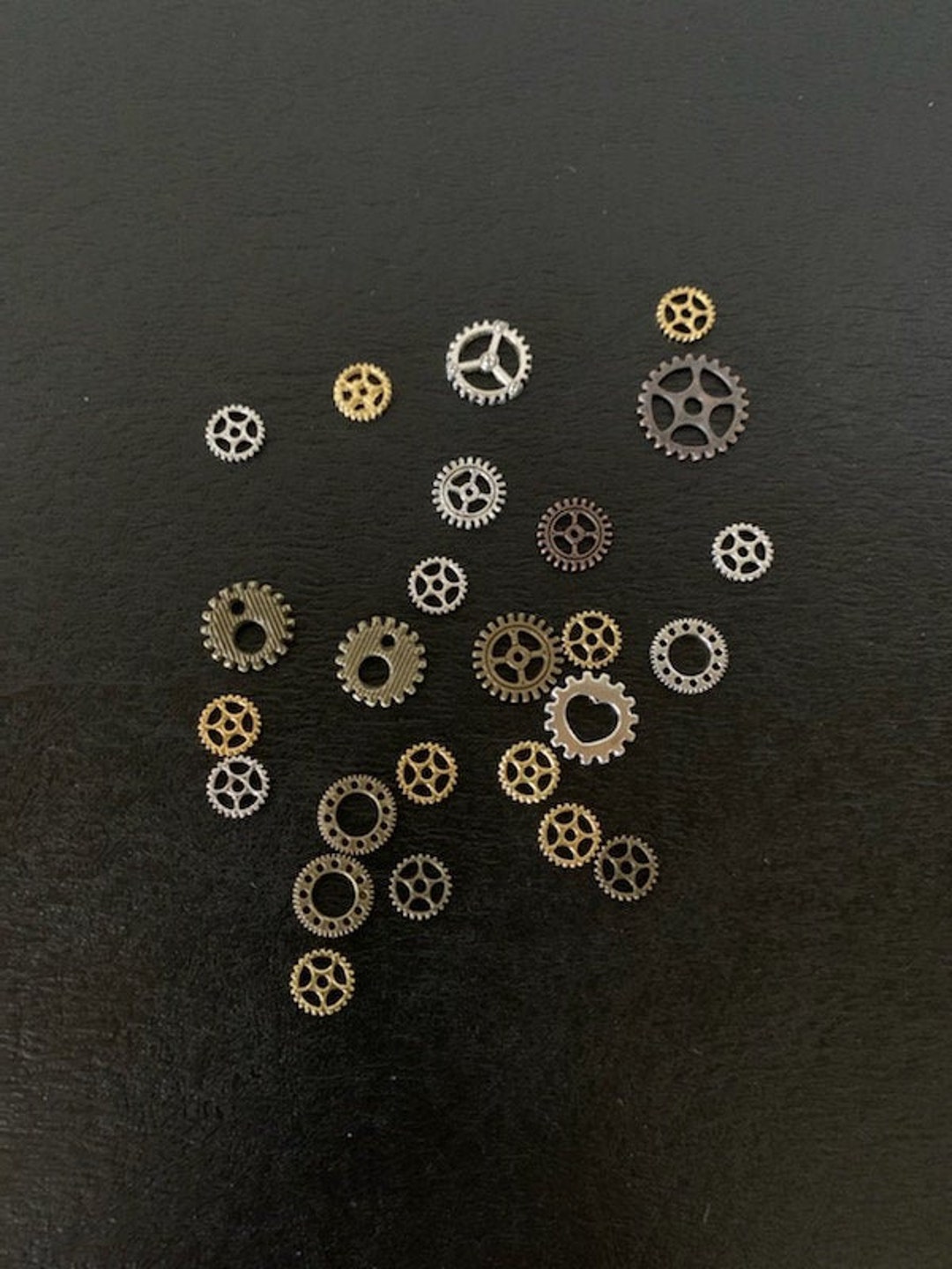 25 Random Mix Mini Gears, Mini Gears, Gear Charms, Gold Gears, Mixed ...