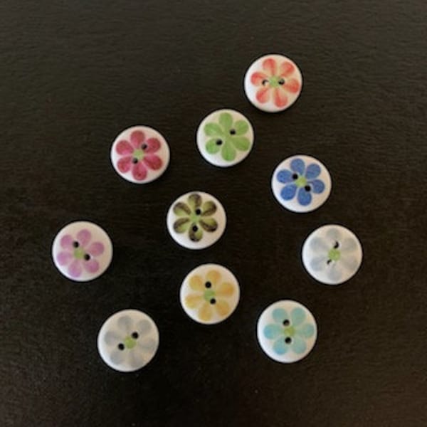 10 random mix flower buttons, flower buttons, floral buttons, buttons with flowers, sewing buttons, craft buttons, button assortment