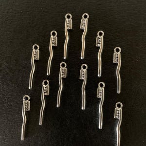 12 silver toothbrush charms, dentist charm, toothbrush, tooth brush, silver toothbrush, dentist jewelry, gift for dentist, silver brush