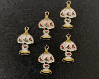 5 victorian lamp charms, gold lamp floral, lamp charm, lamp pendant, lamp jewelry, victorian lamp, nostalgic charms, nostalgic jewelry, lamp