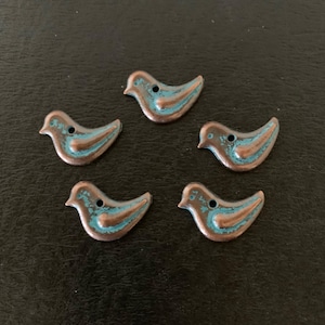 5 patina bird charms, bird charms, copper bird charm, turquoise bird, patina charm, bird jewelry, turquoise charm, copper charms, bird charm