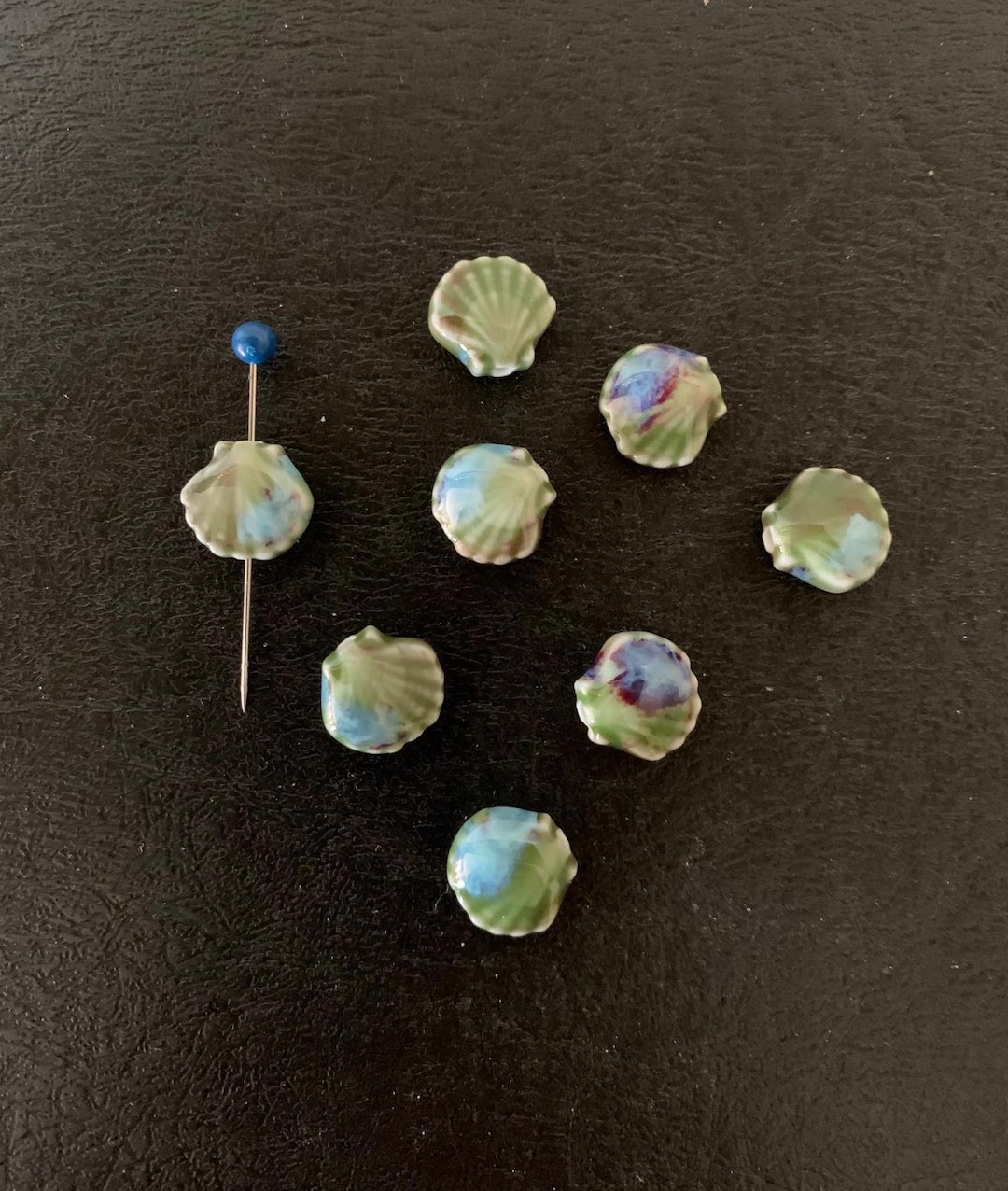 Shell Beed 8 Green & Blue Ceramic Shell Beads, Blue Shell Beads, Green Shell ...
