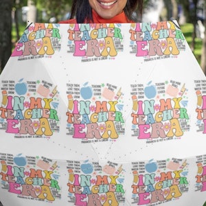 In My Teacher Era Patterned Umbrella| Unique School Accessory| Retro Style Teacher Gift| Rainy Day Essential|  Vintage Umbrella| Rainy Day