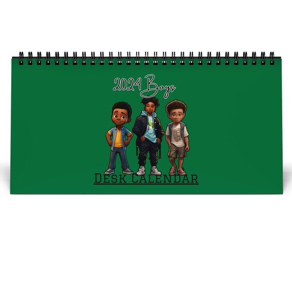 2024 Desk Calendar For Boys | Perfect Desk Accessory for Pre-Teens or Teenagers -  Color: Dark Green with Black or White Letters