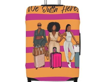 We Outta Here Luggage Cover | Bold Traveler Suitcase Protector