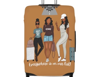 Luggage Covers Tan | Everywhere Is On Our List Travel -  Enthusiast Gift Suitcase Protector -Unique Traveler Present - 3 Different Sizes