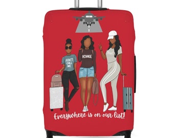 Luggage Covers Red | Everywhere Is On Our List Travel -  Enthusiast Gift Suitcase Protector -Unique Traveler Present - 3 Different Sizes