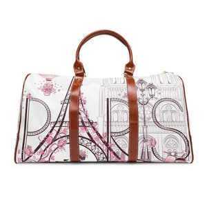 Stylish Weekend Duffle| Travel Bag| Essential Carry-On Luggage| Travel Essential Organizer| Paris Bonjour Leather Waterproof Overnight Bag