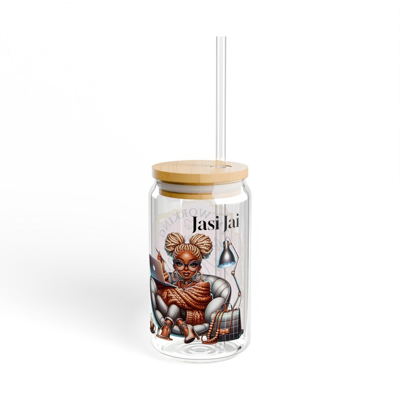 16oz Glass Tumbler with Lid & Straw: "Working On Myself" Drinkware Transparent