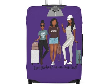 Luggage Covers Purple  Everywhere Is On Our List Travel -  Enthusiast Gift Suitcase Protector -Unique Traveler Present - 3 Different Sizes