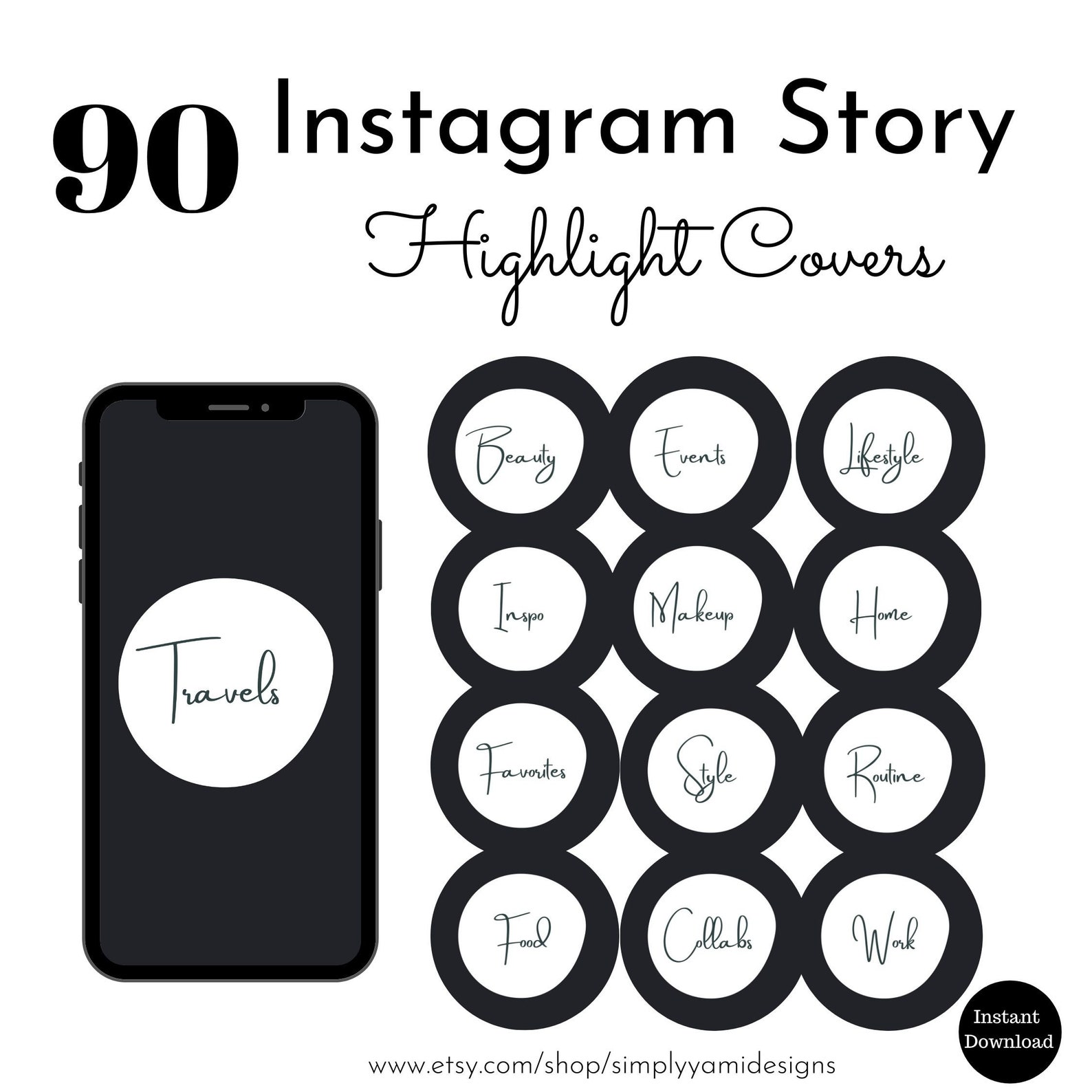 90 Instagram Story Highlight Covers, Black and White Instagram