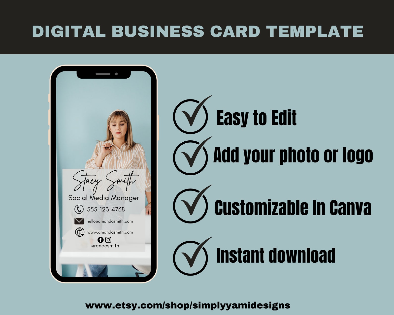 Digital Business Card Canva Template Modern Business Etsy